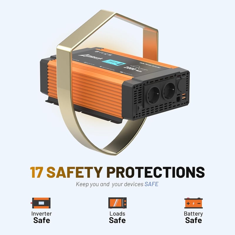 Ampeak 2000W/4000W tiszta szinuszos inverter, 12V-230V, USB és szivargyújtó csatlakozóval