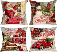 Lanpn Vintage Karácsonyi Párnahuzat 60x60 cm - Retro Mikulás Mintás, 4 db-os Szett 1