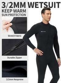 Owntop 3/2mm-es férfi neoprén búvárruha, elöl cipzáros, XL-es méret, fekete 4