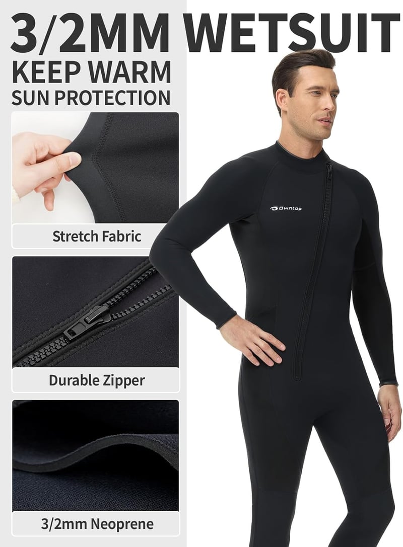 Owntop 3/2mm-es férfi neoprén búvárruha, elöl cipzáros, XL-es méret, fekete