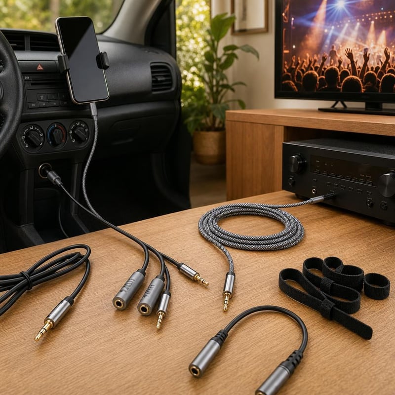 AUX glazbeni paket: 2x AUX kabel + Y-razdjelnik + produžni kabel + USB-C adapter + 30x držač kabela