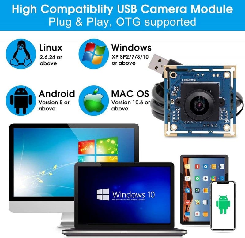 IMX179 CMOS 8MP USB Webkamera 180° Halászszem Objektívvel (Felújított)