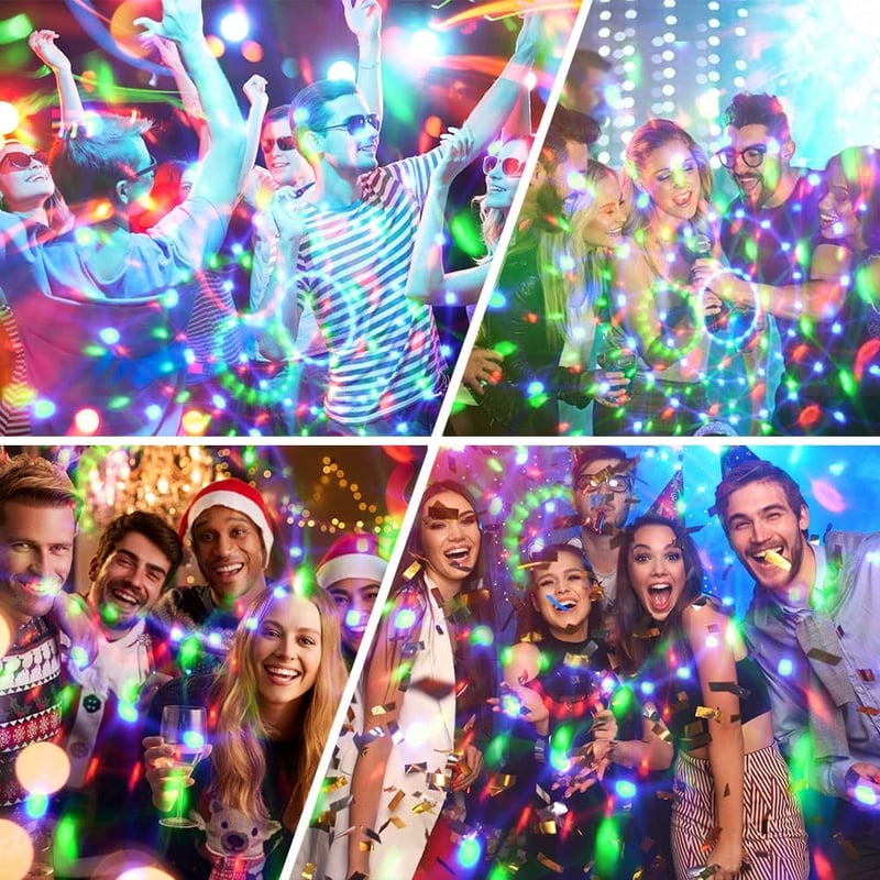 URAQT LED Diszkógömb Szett - 2 db 360° Forgó Partyfény Távirányítóval, 7 RGB Színmód, Zenére Változó Fények Gyerekeknek, Halloween, Karácson