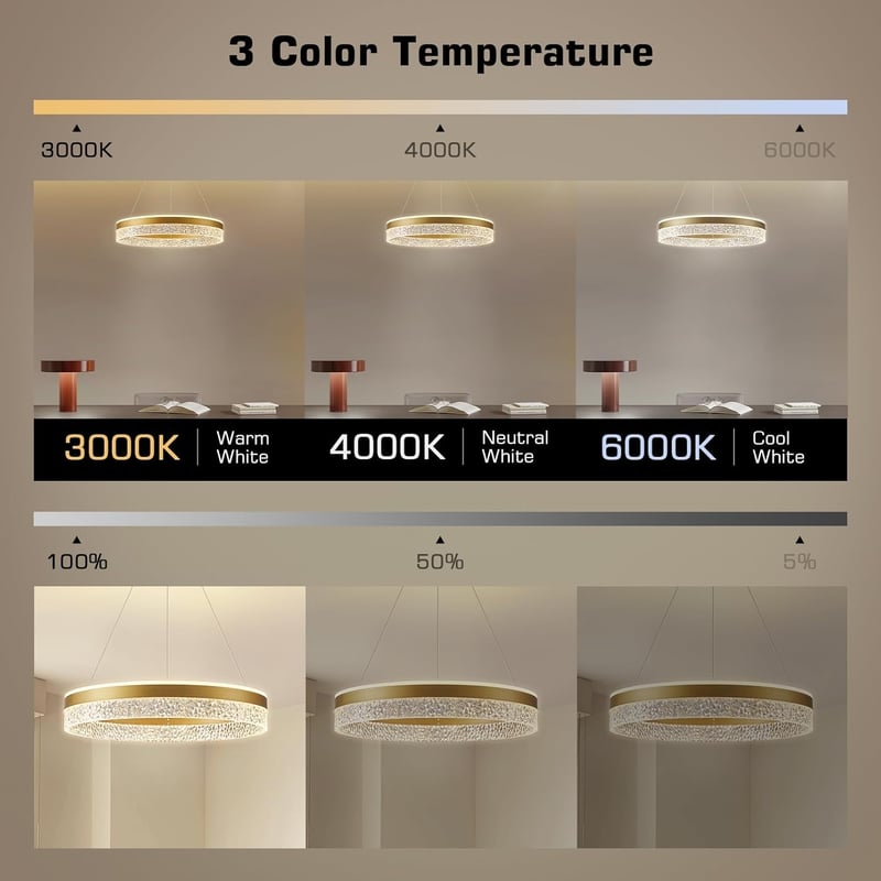 KSIBNW Arany LED Függőlámpa - 60W Dimmelhető Modern Mennyezeti Világítás 50cm Átmérővel, Távirányítóval és Applikációval Étkezőbe, Nappaliba