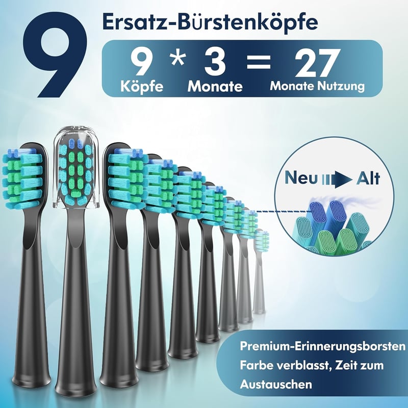 Dada-Tech Ultrahangos Elektromos Fogkefe 5 Üzemmóddal, Időzítővel, 9 Fejjel - Fekete