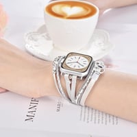 VISOOM Boho Gyöngyös Bőr Szíj Apple Watch 42mm/44mm/45mm/49mm Órához - Női Divatos Kétrétegű Karkötő Series 10/9/8/7/SE Kompatibilis 2