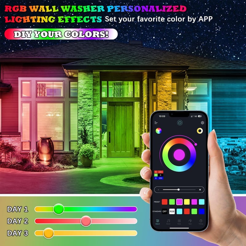 VAYALT RGB LED Reflektor Szett, 2db 48W Bluetooth Vezérelhető Fényár, IP66 Vízálló, Színváltós Partyfény DJ, Diszkó, Kert Világításhoz (Mele