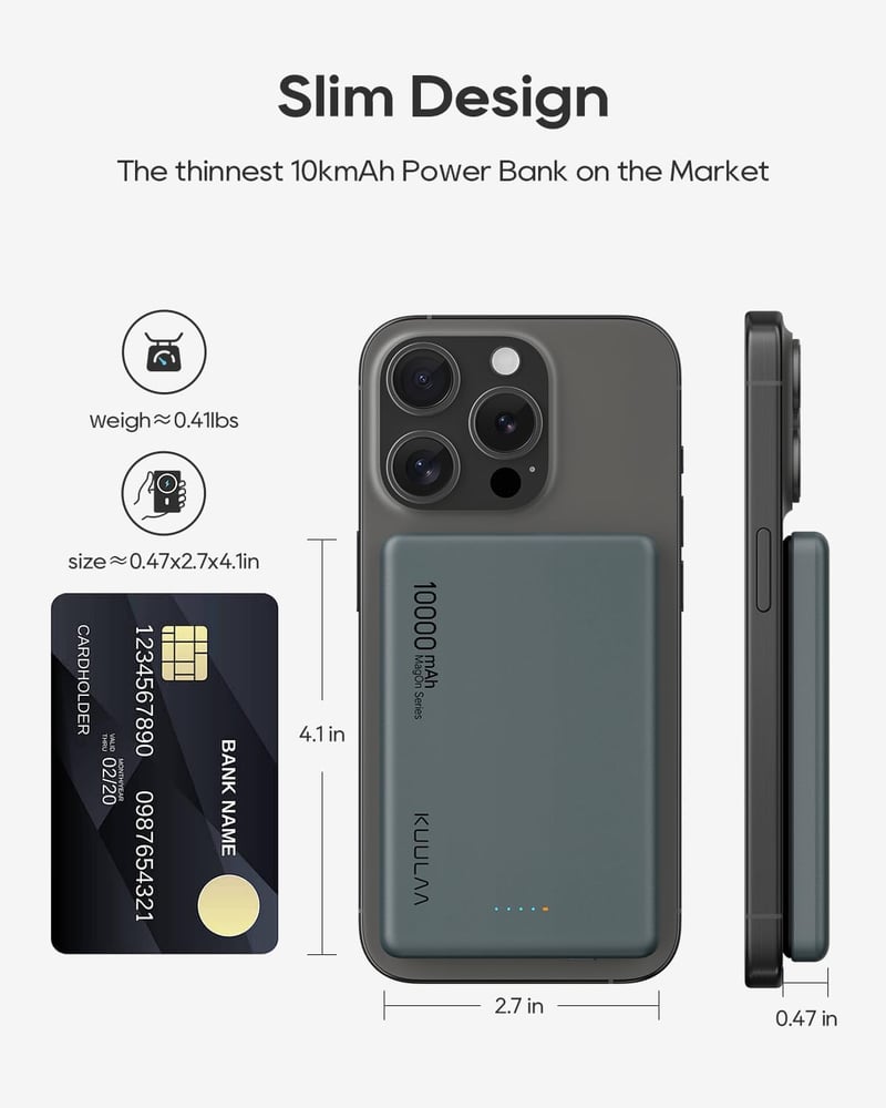 Kuulaa MagSafe 10000mAh mágneses powerbank iPhone 15/14/13-hoz, 20W, szürke
