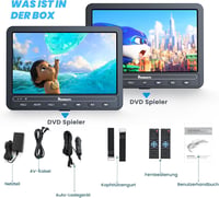 NAVISKAUTO 10,5" Autós DVD lejátszó 2 monitorral, HDMI, 5000mAh akku 5