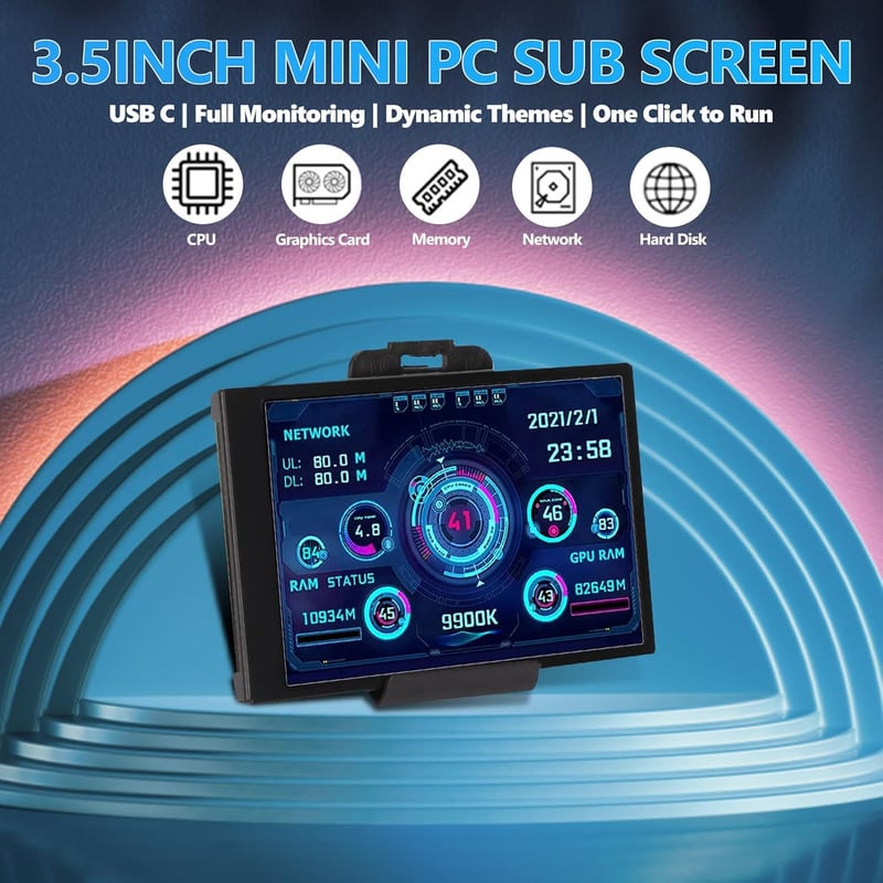 Bewinner 3,5" IPS PC Hőmérséklet és Teljesítmény Kijelző - CPU, RAM, HDD Monitor