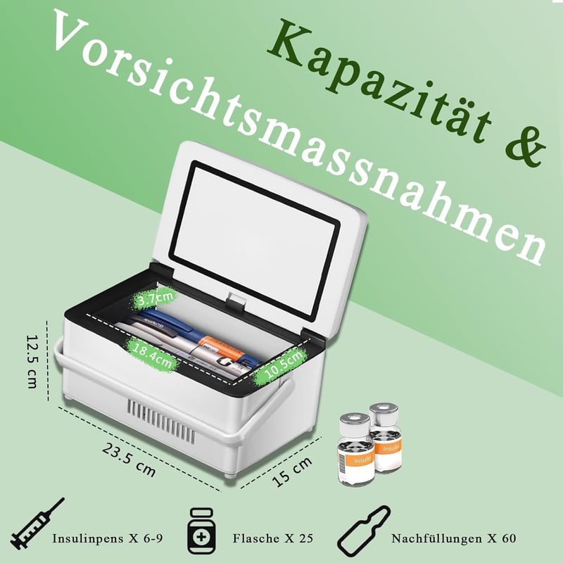 Yopyuenn Hordozható Inzulinhűtő 3 Akkumulátorral - Intelligens Gyógyszerhűtő LCD Kijelzővel, 2-8°C Hőmérséklet-szabályozás, Utazáshoz, Autób