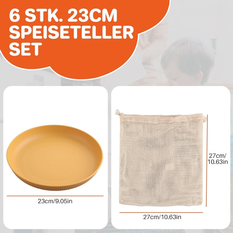 FUNYKICH 6 db 23 cm-es Műanyag Tányér Szett - Könnyű, Törhetetlen, Mikrohullámú Sütőben és Mosogatógépben Használható Kempingezéshez, Piknik