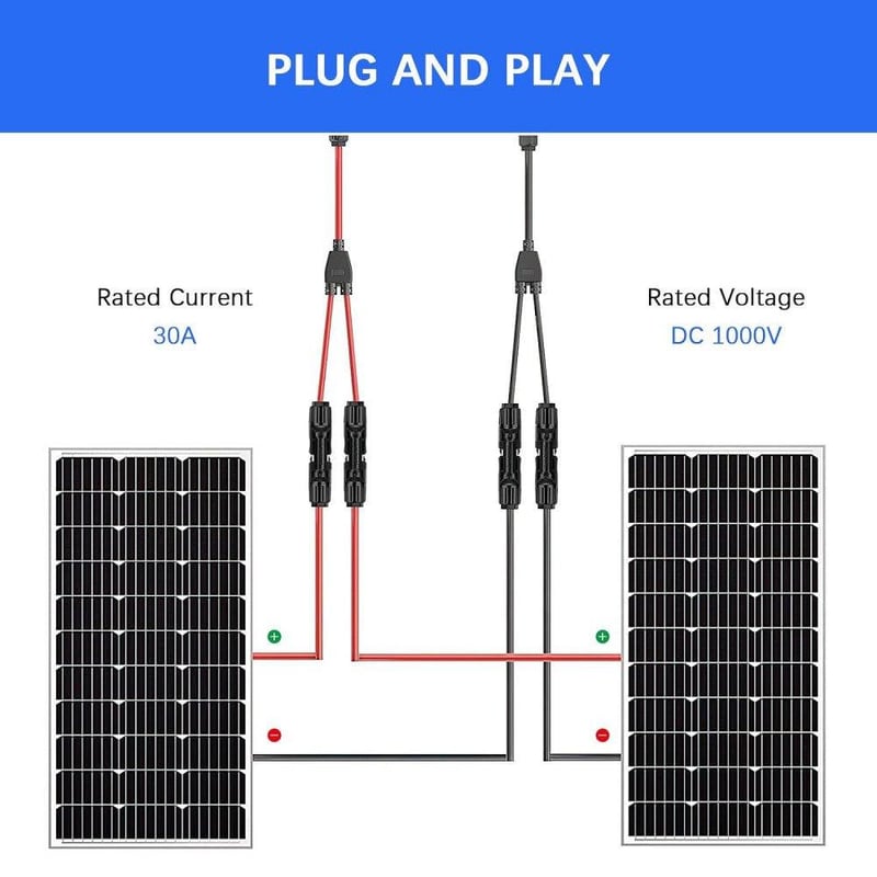 Napelemes Y-adapter kábel, 30A, piros-fekete - PV rendszerekhez