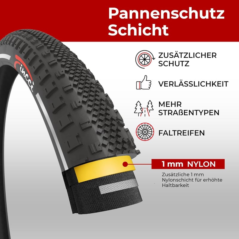 Fincci 700x38c Összehajtható Gravel Kerékpárgumi Szett - 28x1,5" Defektvédelemmel, Hibrid és MTB Kerékpárokhoz, 40-622 Méretben
