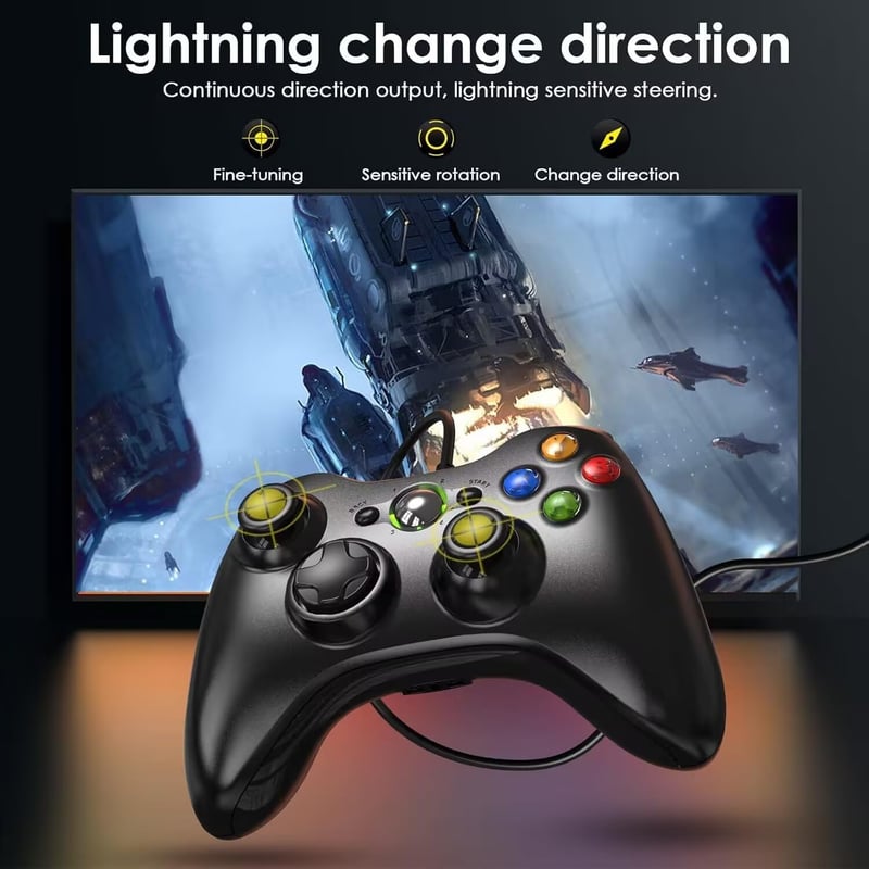 Dhaose Xbox 360 Vezetékes Kontroller PC Windows 7/8/10 Kompatibilis, Ergonomikus Gamepad Kettős Vibrációval, USB Csatlakozás, Plug and Play