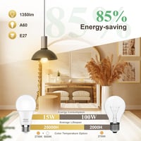 DiCUNO E27 LED Izzó 15W, 100W Helyettesítő, 2700K Meleg Fehér, 1350lm, A60 Matt, CRI 90, Energiatakarékos, Beltéri Világítás, 6 Darabos Csom 3