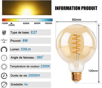 EXTRASTAR G80 Edison Vintage LED Izzó, E27 Foglalatú, 6W (48W Ekvivalens), 2200K Meleg Fehér, Retro Filament Dekoratív Lámpa, 2 db 2