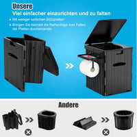 WADEO Hordozható Kemping WC Papírtartóval és Telefontálcával - Black With Urination Device for Women 4