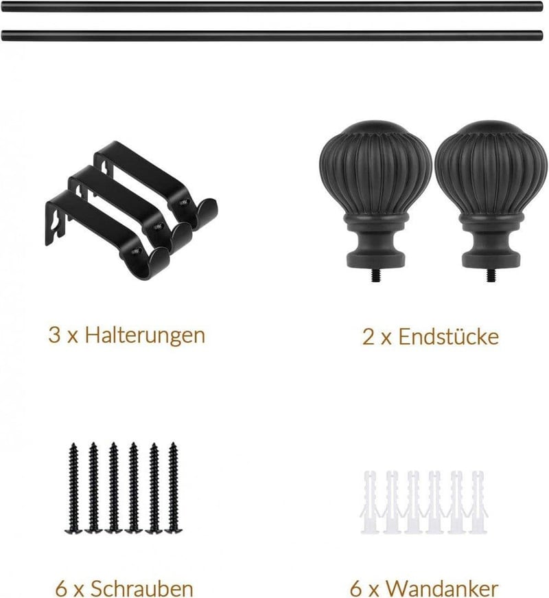 Kihúzható fekete függönyrúd 120-240 cm, 16 mm átmérő