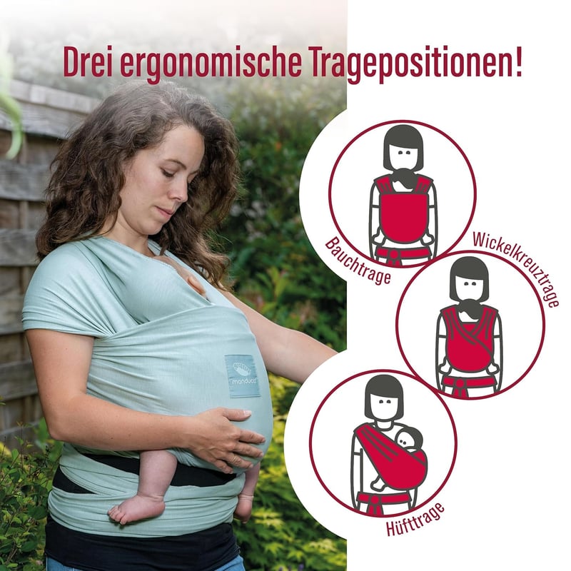 manduca Sling Rugalmas Babahordozó Kendő Újszülötteknek 3,5 kg-tól 15 kg-ig, Puha Bio Pamut Jersey Anyagból, Univerzális Méret, Menta Színbe