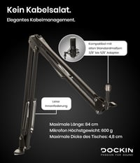DOCKIN MA100 Mikrofon Kar - 84 cm Állítható Acél Mikrofonállvány Kábelelvezetéssel, Røde/Razer Kompatibilis, Asztali Rögzítővel, Podcast/Str 3