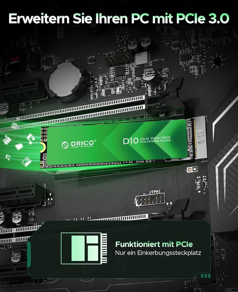ORICO 128GB M.2 NVMe SSD - Nagy Sebességű Belső SSD Meghajtó TLC NAND Flash, 1700MB/s PCIe Gen3x4, 2280 Méret, Laptop és Asztali PC Kompatib