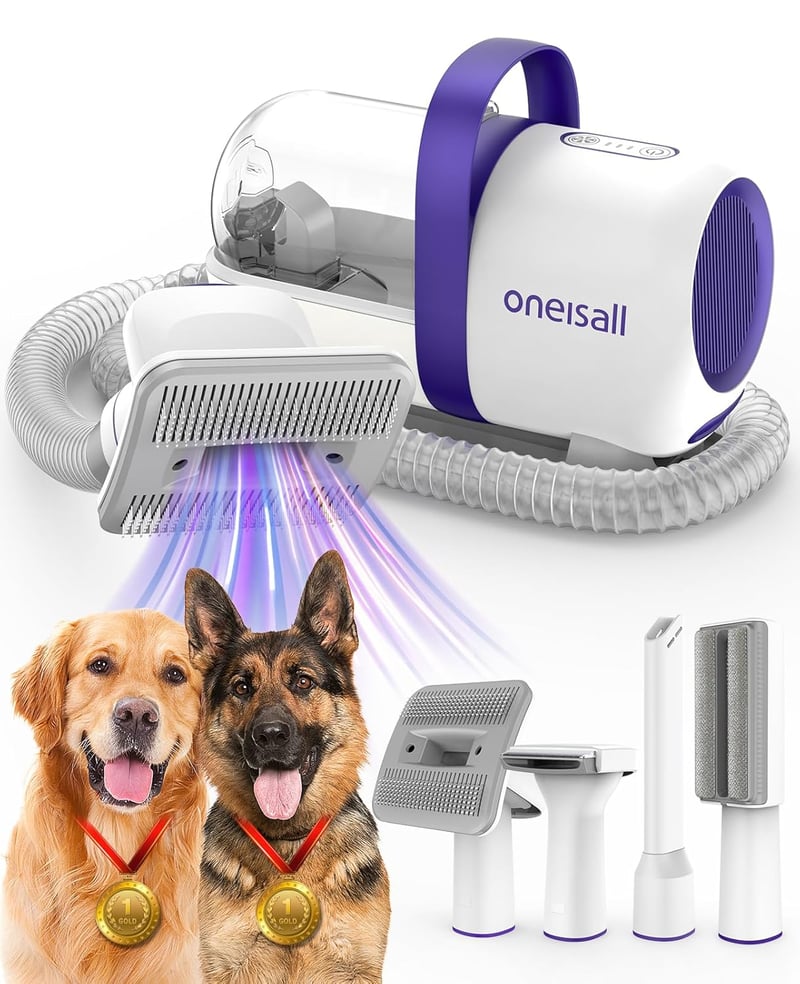 oneisall Kutyaszőr Porszívó 12000 Pa Szívóerővel - 4 Ápoló Eszközzel, Kefével, Zajcsökkentett, 1,5L Tartállyal, Lila Színben