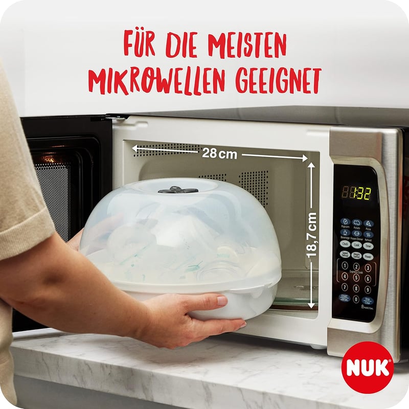 NUK Micro Express Plus Mikrohullámú Cumisüveg Sterilizáló - Gyors Fertőtlenítés 5 Percen Belül, Fehér, 570g, Babáknak
