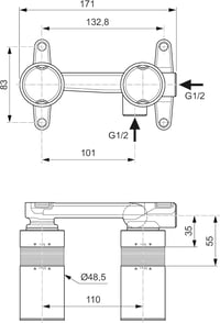 Ideal Standard A1313NU Falba Építhető Csaptelep Készlet Mosdócsapokhoz, G 1/2 Csatlakozási Mérettel, Sárgaréz 3