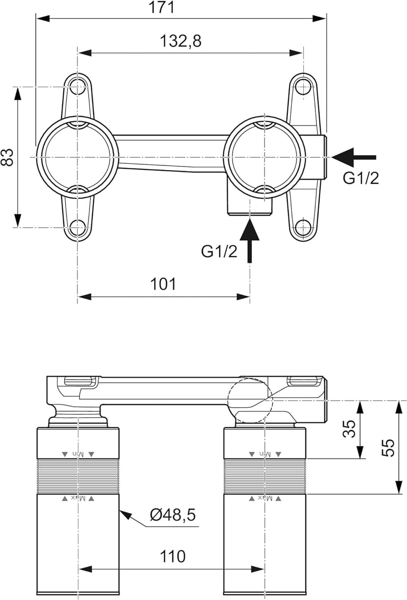Ideal Standard A1313NU Falba Építhető Csaptelep Készlet Mosdócsapokhoz, G 1/2 Csatlakozási Mérettel, Sárgaréz