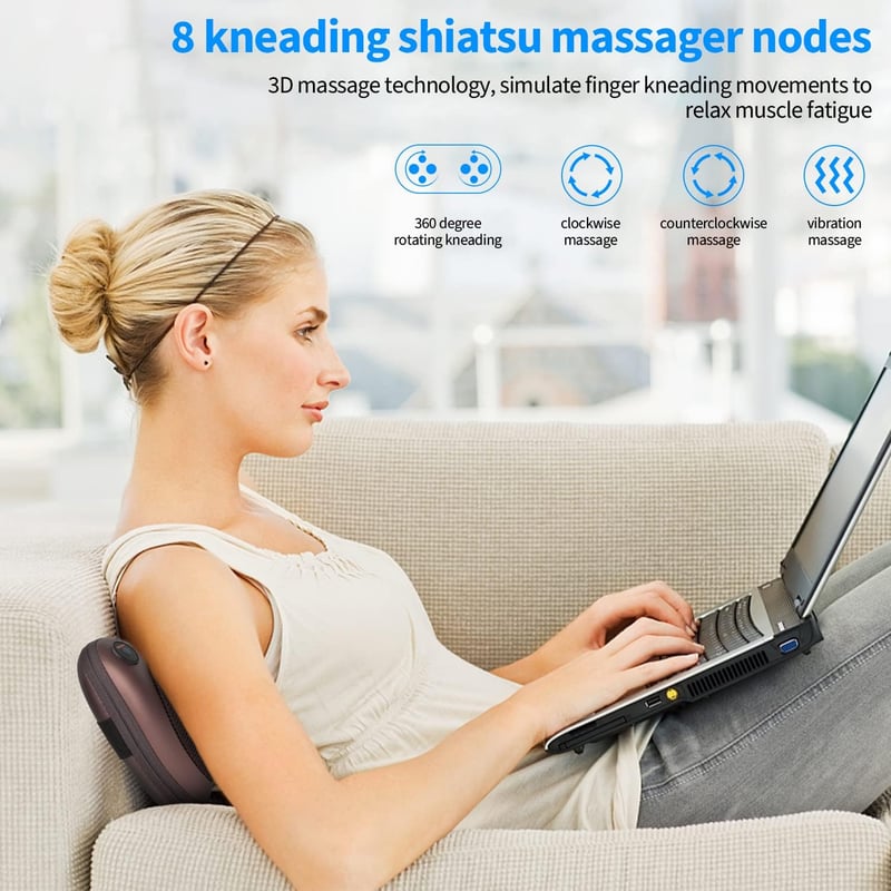 Shiatsu nyak- és hátmasszírozó párna, melegítő funkcióval - Otthonra és irodába