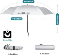 G4Free Kompakt Utazó Esernyő, 115g, Ultrakönnyű, Szuper Kicsi, UPF 50+ Mini UV Napernyő, Szénszálas Bordák, Fekete/Ezüst 5