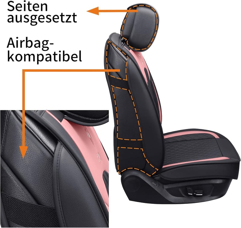 UPO AUTO univerzális műbőr autó üléshuzat szett - fekete-rózsaszín, vízálló, légzsákkompatibilis