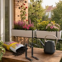 Set Grădină pe Balcon: suport + jardinieră auto-irigare + 20L pământ + stropitoare + 2 suporturi plante 1