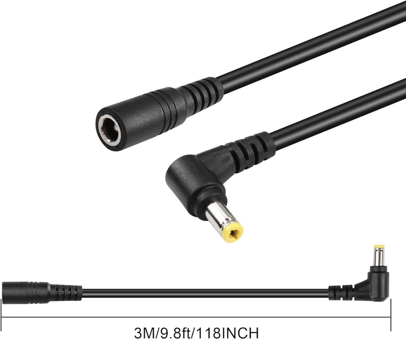 GINTOOYUN DC 5.5x2.5mm Hosszabbító Kábel, 90 Fokos, 3m, 18AWG Réz Tápkábel Biztonsági Kamerákhoz, LED Szalaghoz, CCTV Rendszerekhez