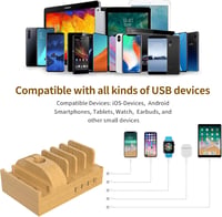 Alltripal Bamboo Töltőállomás 7 Portos USB Gyorstöltő - Többeszközös Telefontöltő Állvány iPhone, Samsung, Huawei Készülékekhez 4