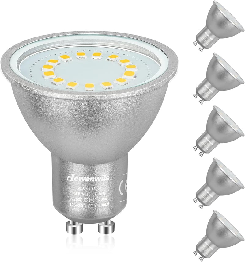 DEWENWILS GU10 LED Izzó, Meleg Fehér 2700K, Fényerőszabályozható, 5W 350LM, 50W Halogén Helyettesítő, 120° Szórási Szög, 6 db Csomag