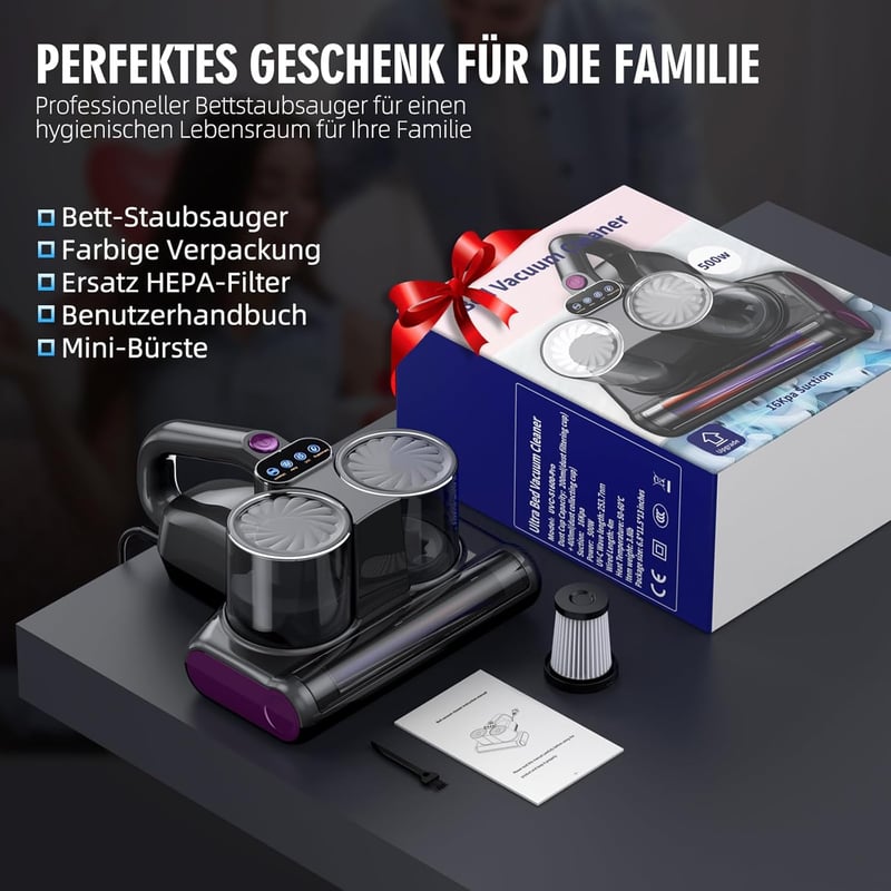 JPHYLL Atka Porszívó Matracokhoz - UV-C Fénnyel, 16 kPa Szívóerővel, HEPA Szűrővel, Ultrahangos és Hőkezeléses Technológiával Kárpitokhoz