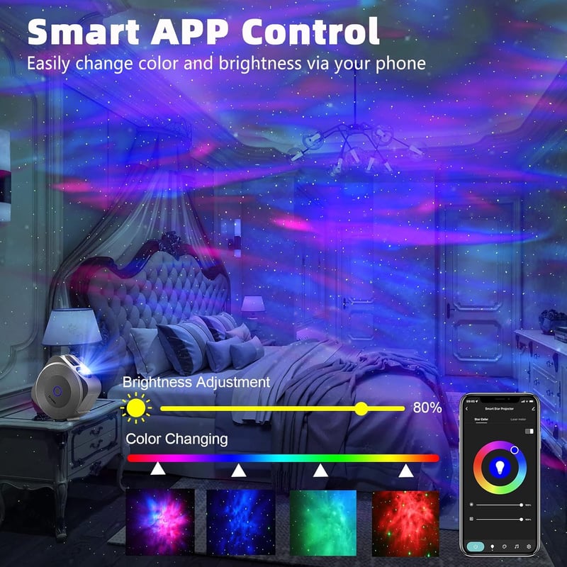 Ezüst WiFi-s LED Csillagos Égbolt Projektor Gyerekeknek és Felnőtteknek, Applikációval