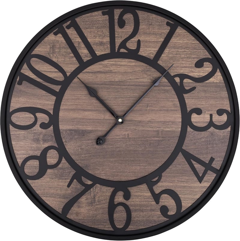 HAITANG Nagy Falióra 60 cm - Csendes, Elemmel Működő Fa Falióra Nappaliba, Hálószobába, Irodába - Modern Fekete Retro Dekoráció