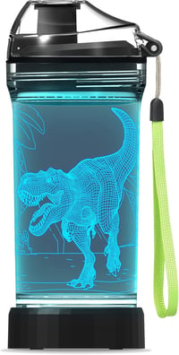 Lightzz Dinoszaurusz Gyerek Kulacs 3D LED Világítással - 14oz/397ml BPA-mentes Tritan - Iskolai, Túra, Kemping Ivópalack Fiúknak 3-15 Évesek 1