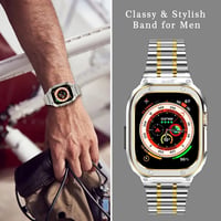 Apple Watch Ultra 49mm Védőtokos Fém Szíj - MioHHR Ütésálló Ezüst/Arany 3