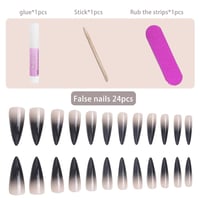 Ruzister Extra Hosszú Műkörmök 24 db - Fekete Színátmenetes Stiletto Műköröm Szett Ragasztóval - Fényes ABS Akril Műköröm Készlet 2