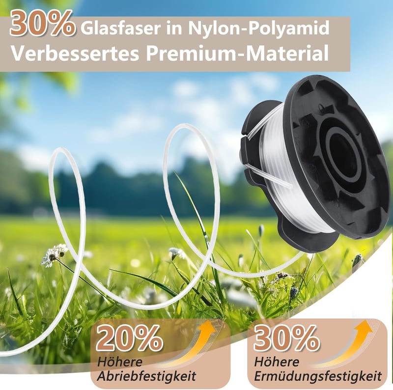 Yweller 6 db pótszál orsó Einhell fűkaszához, 1,6 mm vastag, 5 m hosszú, GE-CT 18/28 Li, GE-CT 18/260 Li, GE-CT 18/28 Li TC modellekhez