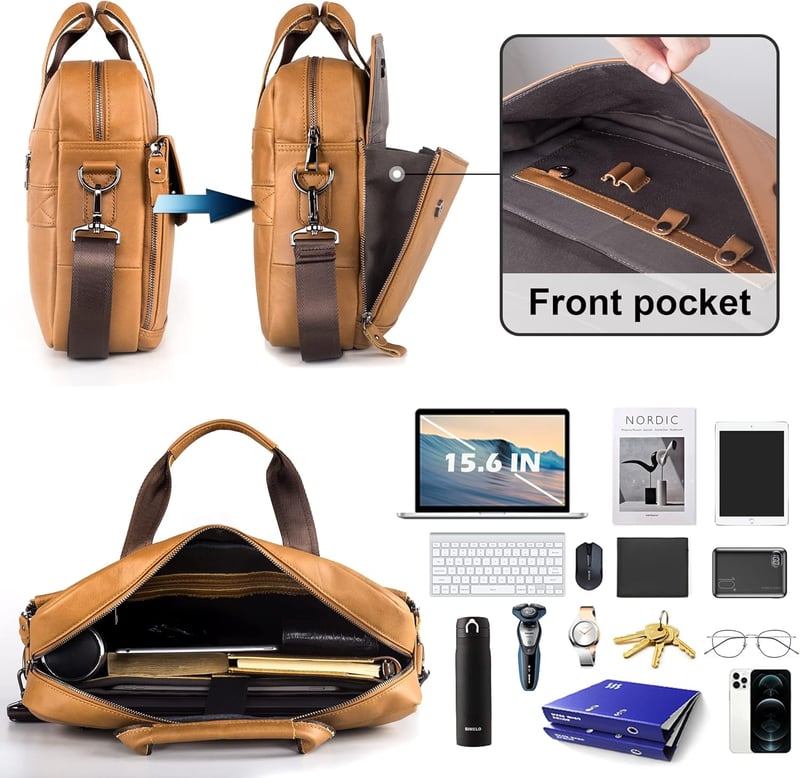 SPAHER 15,6 colos valódi bőr férfi laptoptáska, üzleti aktatáska és válltáska