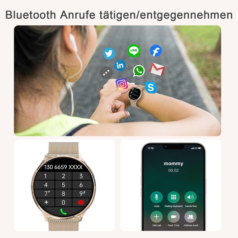 fitonyo Női Okosóra AMOLED Kijelzővel, Híváskezelés, 120 Sportmód, Egészségfigyelés