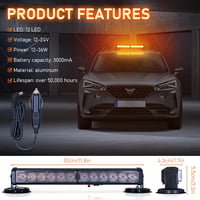 Dinfu 12 Colos LED Figyelmeztető Fénysor - 12V Sárga Villogó Szalag 14 Üzemmóddal - Autó, Teherautó, Traktor Vészjelző Lámpa Szivargyújtós C 6