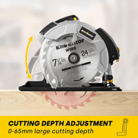 Enventor 1200W Körfűrész Vezetősínnel - 185mm Átmérőjű Fűrészlappal, 2 Pengével (24T+40T), 5800 RPM, Lézeres Vezetővel, Fa, Fém és Csempe Vá 5