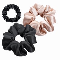 Set gumica za kosu JOIYHY od satena, umjesto 3 komada (nedostaje 1 velika crna) - 2 male i 1 velika svilena gumica za kosu za žene, crna i boja šampanjca 1