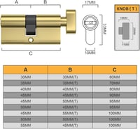 Bwintech 40T/40mm Euro Sárgaréz Hengerzár - 5 Kulcsos Biztonsági Zárbetét Betörésvédelemmel, Fúrásgátlóval, Csiszolt Réz Kivitelben 2